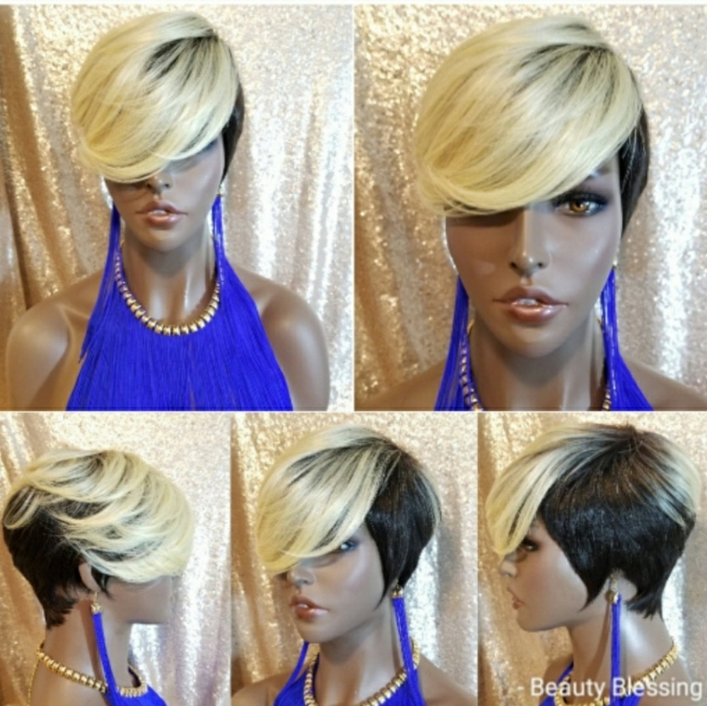 Short Cut Feather Style Full Cap Wig Blonde Hair
